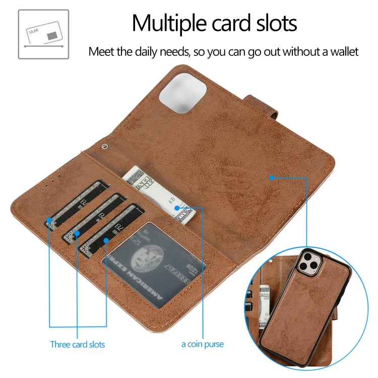 For iPhone 11 Pro Max KLT888-2 Retro 2 in 1 Detachable Magnetic Horizontal Flip TPU + PU Leather Case with Holder & Card Slots & Photo Frame & Wallet