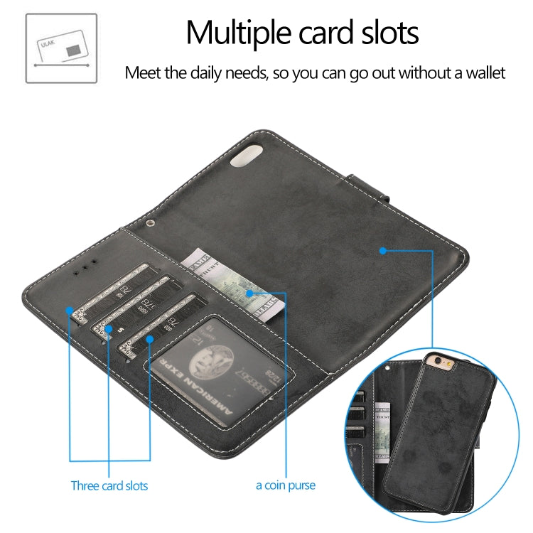 For iPhone 6 KLT888-2 Retro 2 in 1 Detachable Magnetic Horizontal Flip TPU + PU Leather Case with Holder & Card Slots & Photo Frame & Wallet