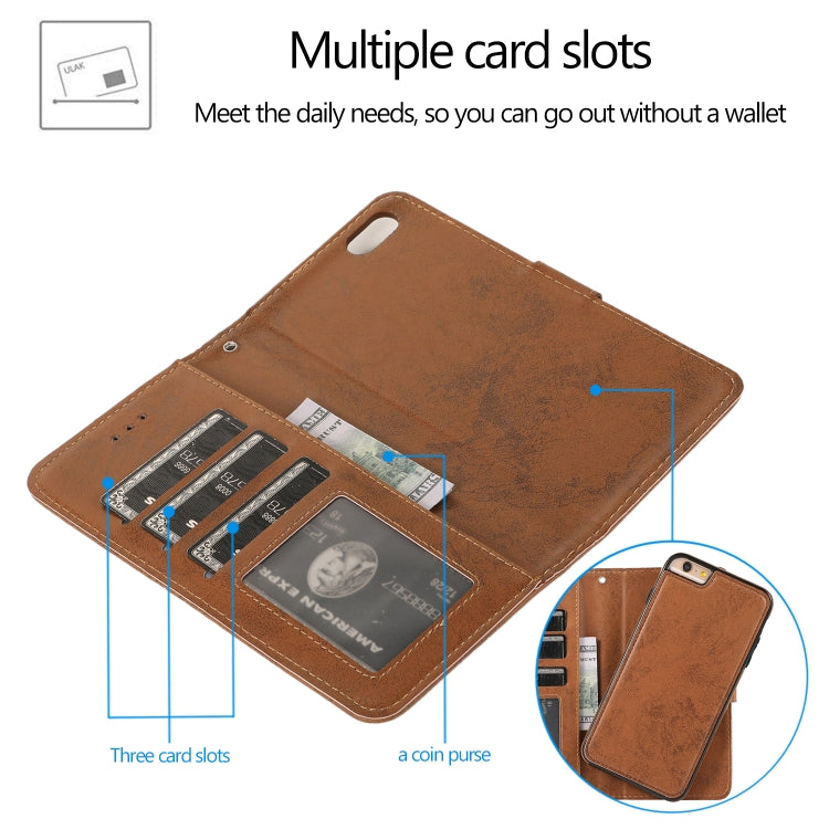 For iPhone 6 KLT888-2 Retro 2 in 1 Detachable Magnetic Horizontal Flip TPU + PU Leather Case with Holder & Card Slots & Photo Frame & Wallet