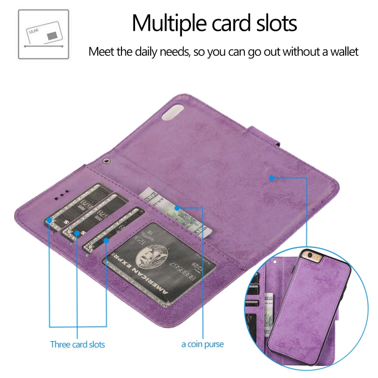 For iPhone 6 Plus KLT888-2 Retro 2 in 1 Detachable Magnetic Horizontal Flip TPU + PU Leather Case with Holder & Card Slots & Photo Frame & Wallet
