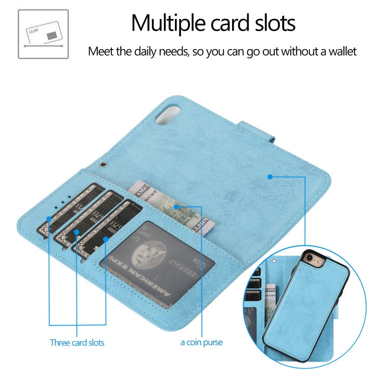 For iPhone SE 2022 / SE 2020 / 8 / 7 KLT888-2 Retro 2 in 1 Detachable Magnetic Horizontal Flip TPU + PU Leather Case with Holder & Card Slots & Photo Frame & Wallet