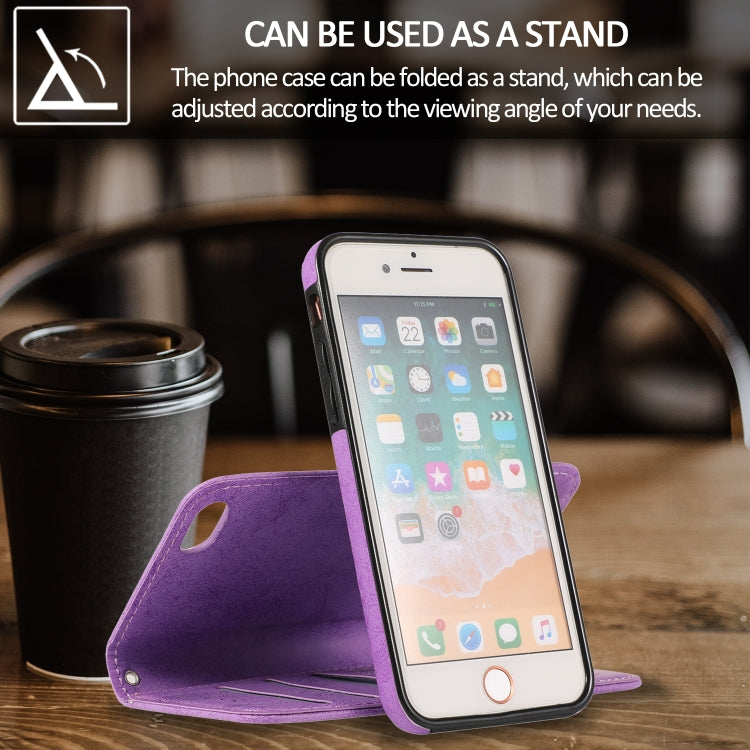 For iPhone SE 2022 / SE 2020 / 8 / 7 KLT888-2 Retro 2 in 1 Detachable Magnetic Horizontal Flip TPU + PU Leather Case with Holder & Card Slots & Photo Frame & Wallet