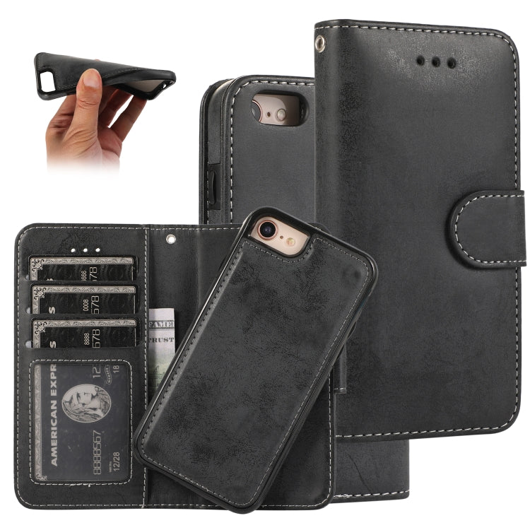 For iPhone SE 2022 / SE 2020 / 8 / 7 KLT888-2 Retro 2 in 1 Detachable Magnetic Horizontal Flip TPU + PU Leather Case with Holder & Card Slots & Photo Frame & Wallet