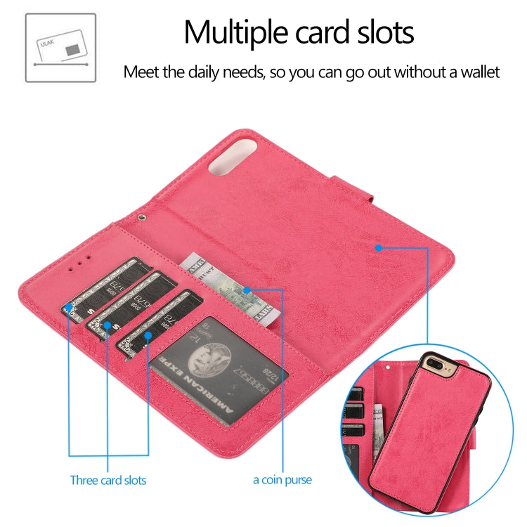For iPhone 8 Plus / 7 Plus KLT888-2 Retro 2 in 1 Detachable Magnetic Horizontal Flip TPU + PU Leather Case with Holder & Card Slots & Photo Frame & Wallet