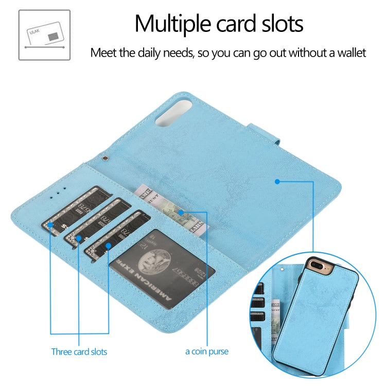 For iPhone 8 Plus / 7 Plus KLT888-2 Retro 2 in 1 Detachable Magnetic Horizontal Flip TPU + PU Leather Case with Holder & Card Slots & Photo Frame & Wallet