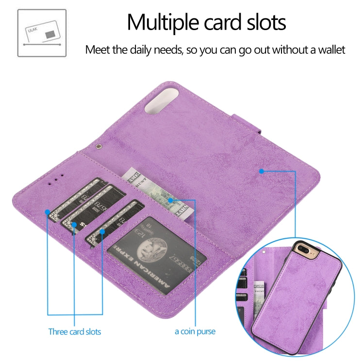 For iPhone 8 Plus / 7 Plus KLT888-2 Retro 2 in 1 Detachable Magnetic Horizontal Flip TPU + PU Leather Case with Holder & Card Slots & Photo Frame & Wallet