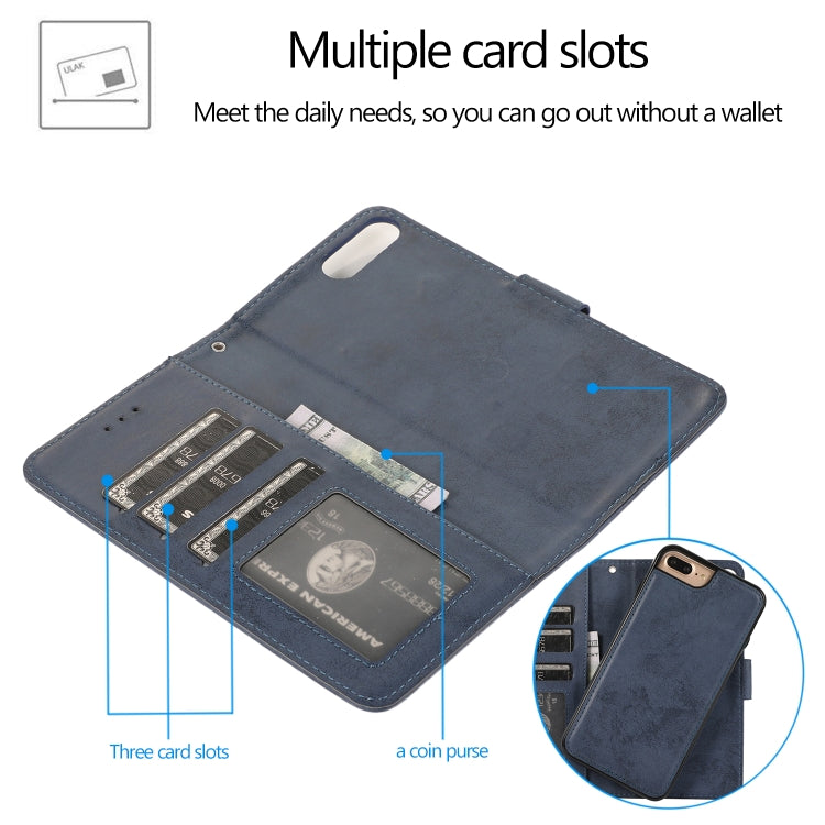 For iPhone 8 Plus / 7 Plus KLT888-2 Retro 2 in 1 Detachable Magnetic Horizontal Flip TPU + PU Leather Case with Holder & Card Slots & Photo Frame & Wallet