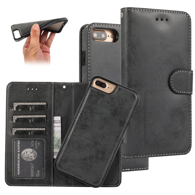 For iPhone 8 Plus / 7 Plus KLT888-2 Retro 2 in 1 Detachable Magnetic Horizontal Flip TPU + PU Leather Case with Holder & Card Slots & Photo Frame & Wallet