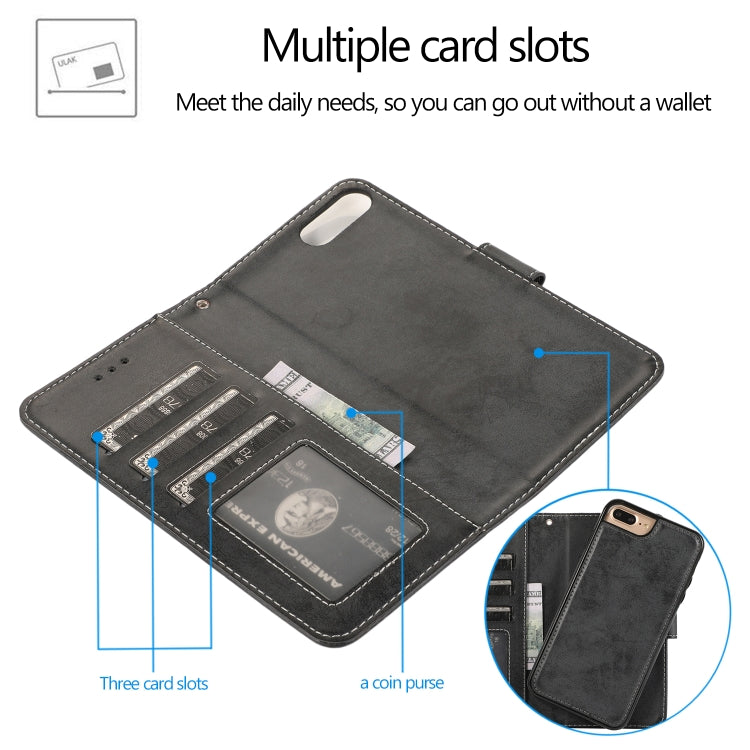 For iPhone 8 Plus / 7 Plus KLT888-2 Retro 2 in 1 Detachable Magnetic Horizontal Flip TPU + PU Leather Case with Holder & Card Slots & Photo Frame & Wallet