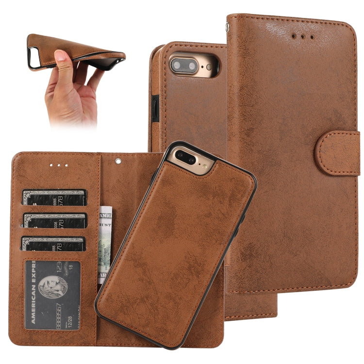 For iPhone 8 Plus / 7 Plus KLT888-2 Retro 2 in 1 Detachable Magnetic Horizontal Flip TPU + PU Leather Case with Holder & Card Slots & Photo Frame & Wallet