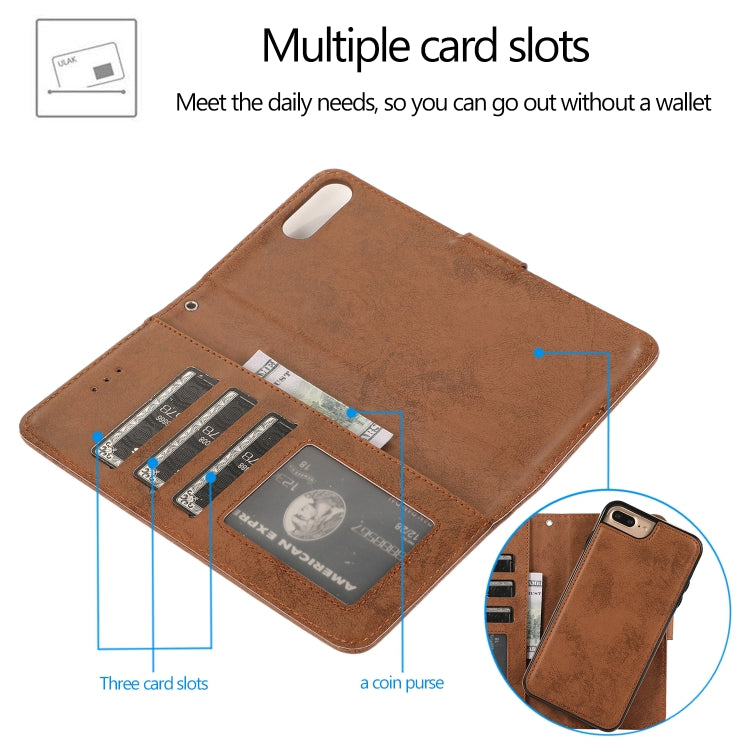 For iPhone 8 Plus / 7 Plus KLT888-2 Retro 2 in 1 Detachable Magnetic Horizontal Flip TPU + PU Leather Case with Holder & Card Slots & Photo Frame & Wallet