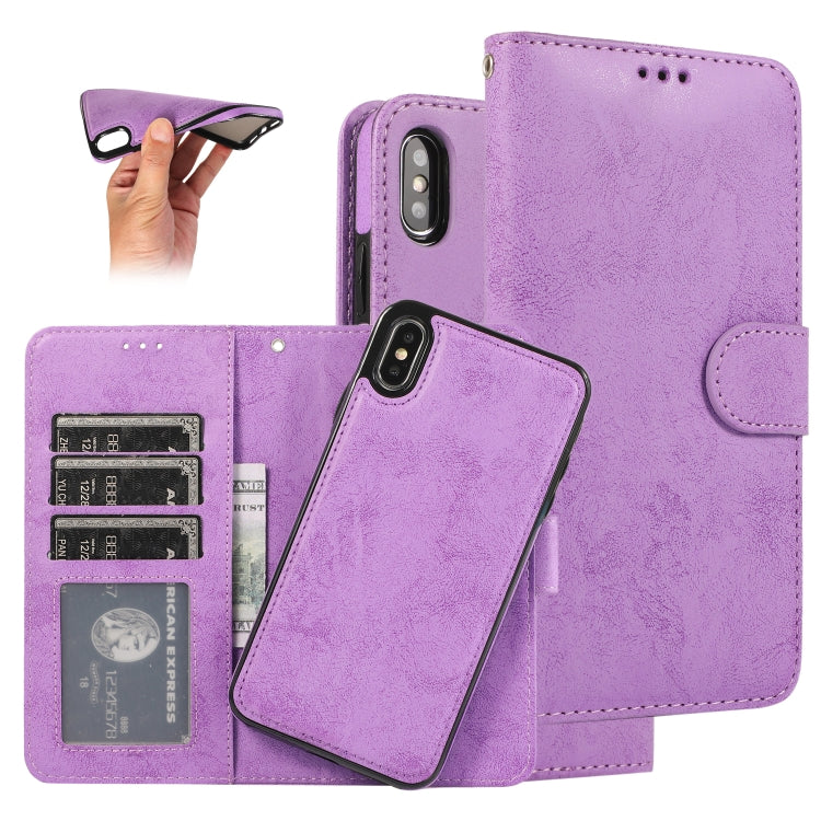 For iPhone X / XS KLT888-2 Retro 2 in 1 Detachable Magnetic Horizontal Flip TPU + PU Leather Case with Holder & Card Slots & Photo Frame & Wallet