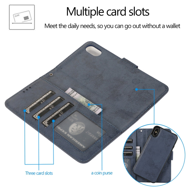 For iPhone X / XS KLT888-2 Retro 2 in 1 Detachable Magnetic Horizontal Flip TPU + PU Leather Case with Holder & Card Slots & Photo Frame & Wallet