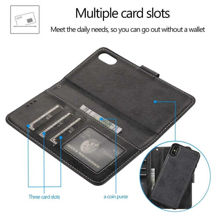 For iPhone X / XS KLT888-2 Retro 2 in 1 Detachable Magnetic Horizontal Flip TPU + PU Leather Case with Holder & Card Slots & Photo Frame & Wallet