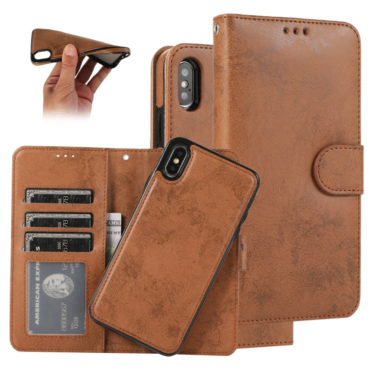 For iPhone X / XS KLT888-2 Retro 2 in 1 Detachable Magnetic Horizontal Flip TPU + PU Leather Case with Holder & Card Slots & Photo Frame & Wallet
