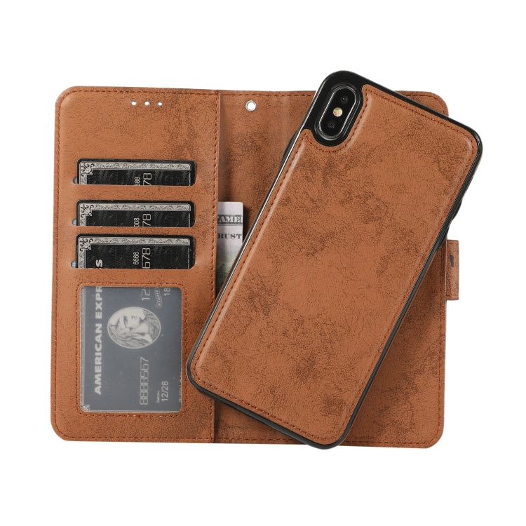 For iPhone X / XS KLT888-2 Retro 2 in 1 Detachable Magnetic Horizontal Flip TPU + PU Leather Case with Holder & Card Slots & Photo Frame & Wallet