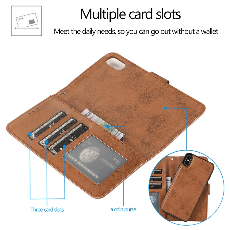 For iPhone X / XS KLT888-2 Retro 2 in 1 Detachable Magnetic Horizontal Flip TPU + PU Leather Case with Holder & Card Slots & Photo Frame & Wallet