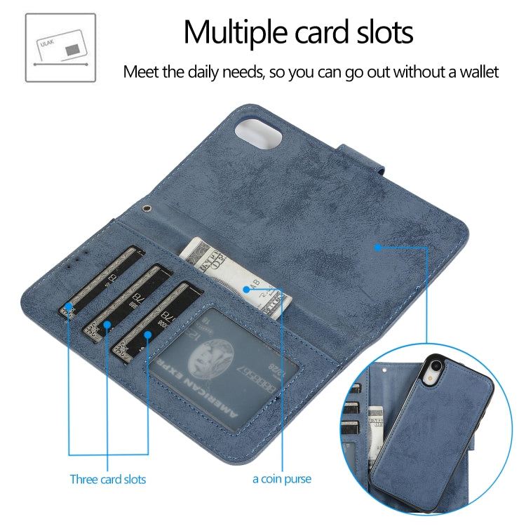For iPhone XR KLT888-2 Retro 2 in 1 Detachable Magnetic Horizontal Flip TPU + PU Leather Case with Holder & Card Slots & Photo Frame & Wallet