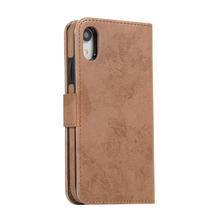 For iPhone XR KLT888-2 Retro 2 in 1 Detachable Magnetic Horizontal Flip TPU + PU Leather Case with Holder & Card Slots & Photo Frame & Wallet