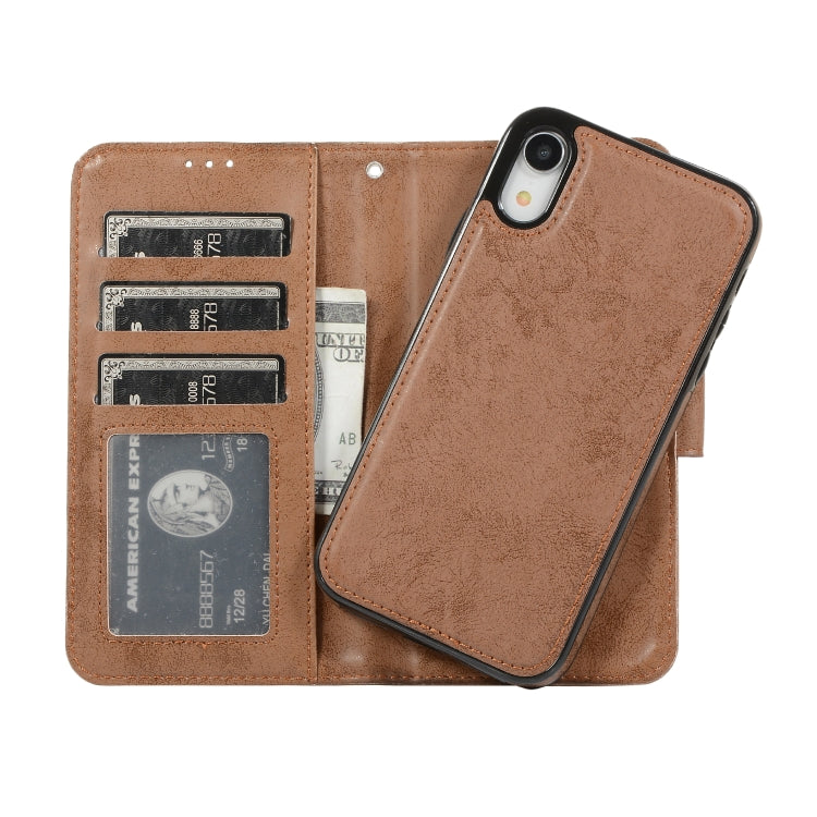 For iPhone XR KLT888-2 Retro 2 in 1 Detachable Magnetic Horizontal Flip TPU + PU Leather Case with Holder & Card Slots & Photo Frame & Wallet