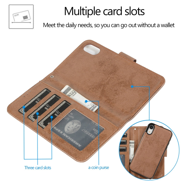 For iPhone XR KLT888-2 Retro 2 in 1 Detachable Magnetic Horizontal Flip TPU + PU Leather Case with Holder & Card Slots & Photo Frame & Wallet