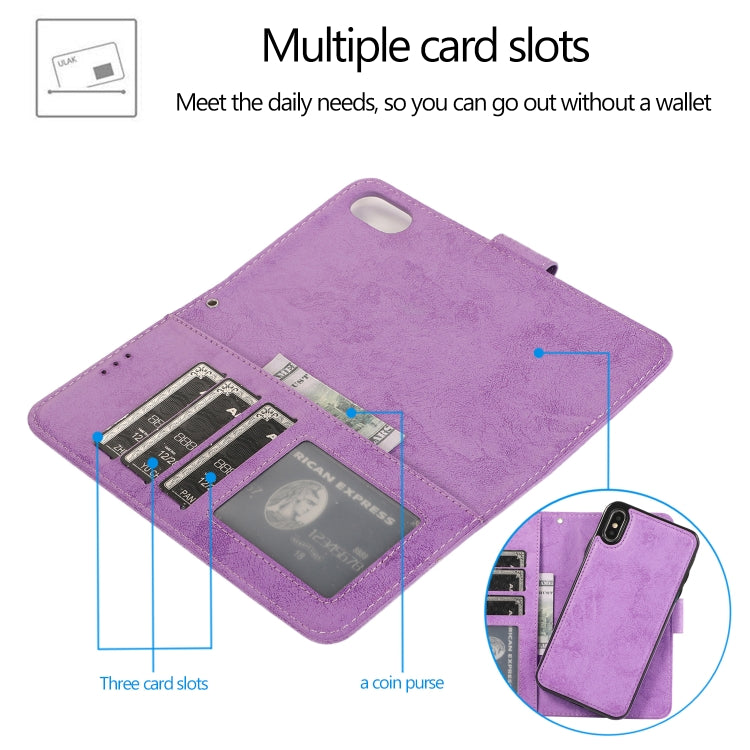 For iPhone XS Max KLT888-2 Retro 2 in 1 Detachable Magnetic Horizontal Flip TPU + PU Leather Case with Holder & Card Slots & Photo Frame & Wallet