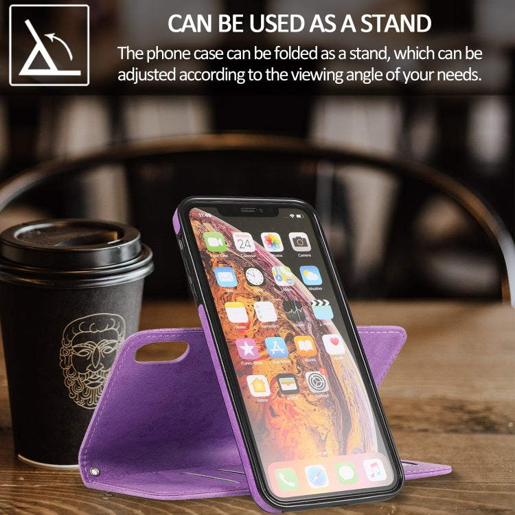 For iPhone XS Max KLT888-2 Retro 2 in 1 Detachable Magnetic Horizontal Flip TPU + PU Leather Case with Holder & Card Slots & Photo Frame & Wallet