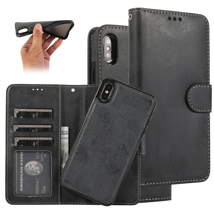 For iPhone XS Max KLT888-2 Retro 2 in 1 Detachable Magnetic Horizontal Flip TPU + PU Leather Case with Holder & Card Slots & Photo Frame & Wallet