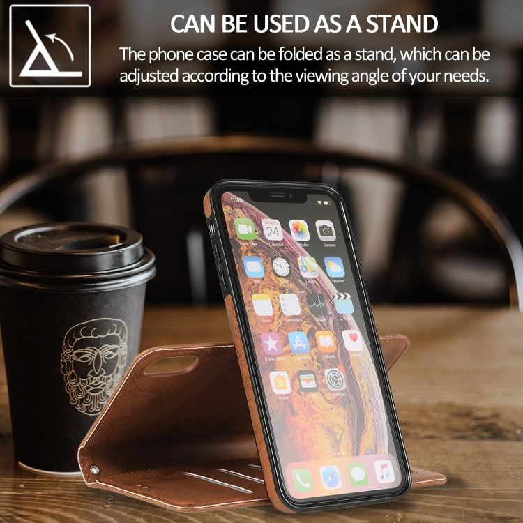 For iPhone XS Max KLT888-2 Retro 2 in 1 Detachable Magnetic Horizontal Flip TPU + PU Leather Case with Holder & Card Slots & Photo Frame & Wallet