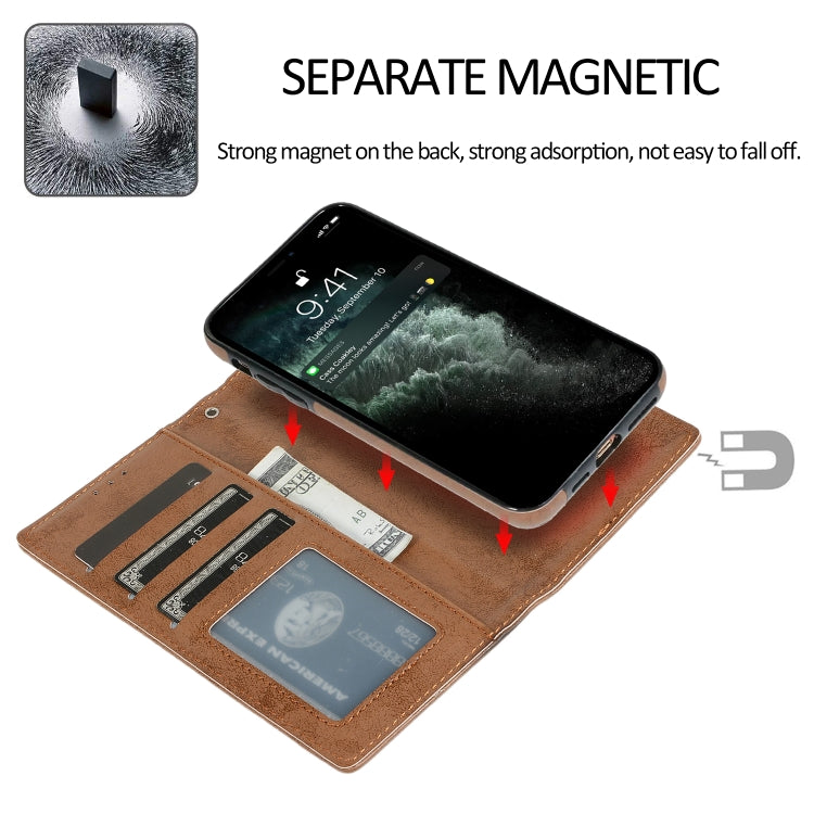 For iPhone 12 mini KLT888-2 Retro 2 in 1 Detachable Magnetic Horizontal Flip TPU + PU Leather Case with Holder & Card Slots & Photo Frame & Wallet