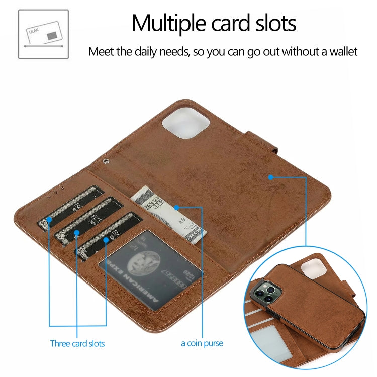 For iPhone 12 mini KLT888-2 Retro 2 in 1 Detachable Magnetic Horizontal Flip TPU + PU Leather Case with Holder & Card Slots & Photo Frame & Wallet