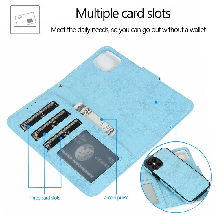 For iPhone 12 / 12 Pro KLT888-2 Retro 2 in 1 Detachable Magnetic Horizontal Flip TPU + PU Leather Case with Holder & Card Slots & Photo Frame & Wallet