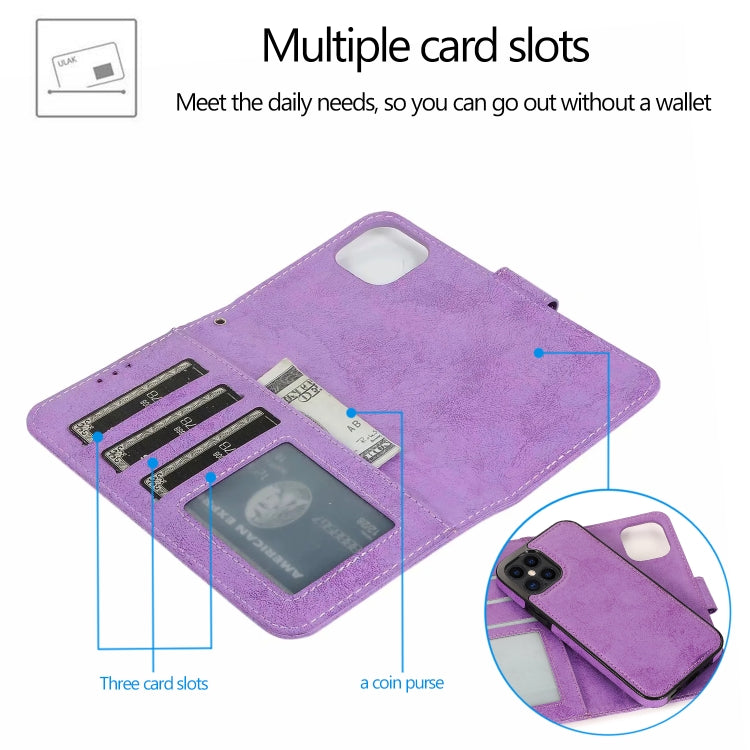 For iPhone 12 Pro Max KLT888-2 Retro 2 in 1 Detachable Magnetic Horizontal Flip TPU + PU Leather Case with Holder & Card Slots & Photo Frame & Wallet