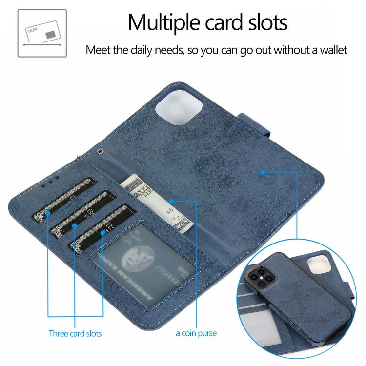 For iPhone 12 Pro Max KLT888-2 Retro 2 in 1 Detachable Magnetic Horizontal Flip TPU + PU Leather Case with Holder & Card Slots & Photo Frame & Wallet
