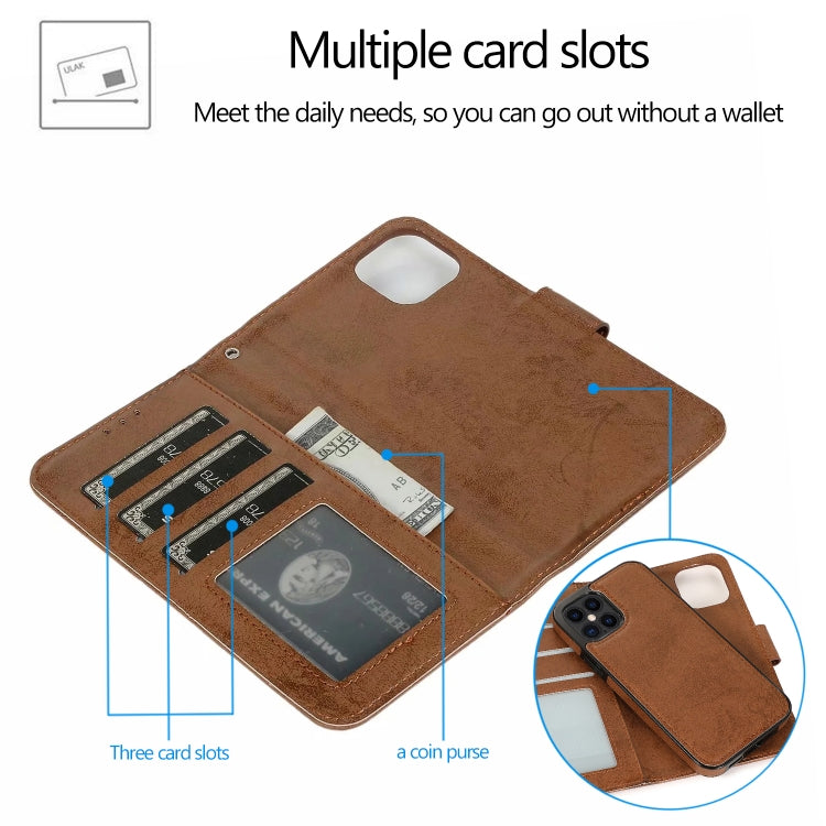 For iPhone 12 Pro Max KLT888-2 Retro 2 in 1 Detachable Magnetic Horizontal Flip TPU + PU Leather Case with Holder & Card Slots & Photo Frame & Wallet