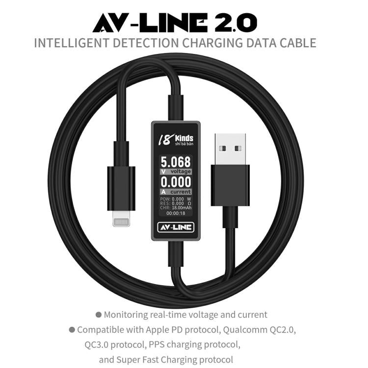 18 Kinds AV-Line 2.0 1.2m Intelligent Detection Charging Data Cable, Interface:USB to  8 Pin