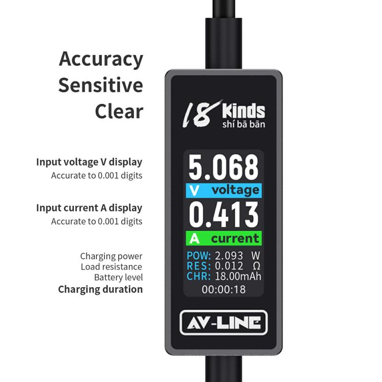 18 Kinds AV-Line 2.0 1.2m Intelligent Detection Charging Data Cable, Interface:USB to Type-C