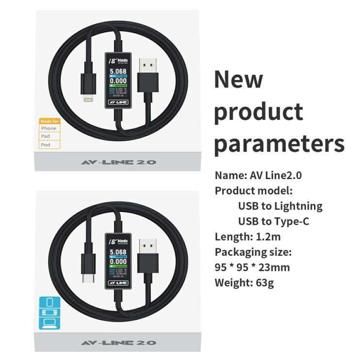 18 Kinds AV-Line 2.0 1.2m Intelligent Detection Charging Data Cable, Interface:USB to  8 Pin
