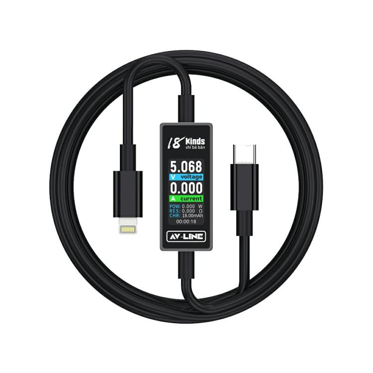 18 Kinds AV-Line Pro 1.2m Intelligent Detection Charging Data Cable, Interface:Type-C to  8 Pin