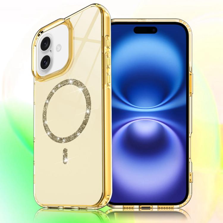 For iPhone 16 Plus Transparent MagSafe Glitter Powder Acrylic Phone Case