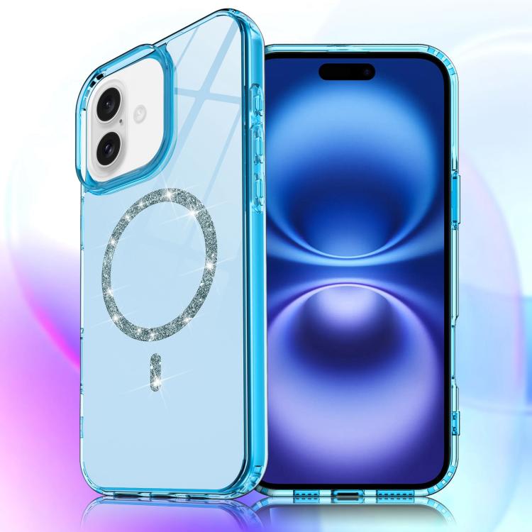 For iPhone 16 Plus Transparent MagSafe Glitter Powder Acrylic Phone Case