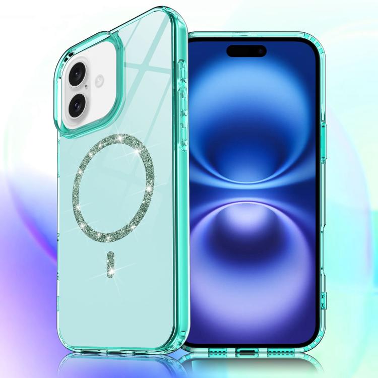 For iPhone 16 Plus Transparent MagSafe Glitter Powder Acrylic Phone Case