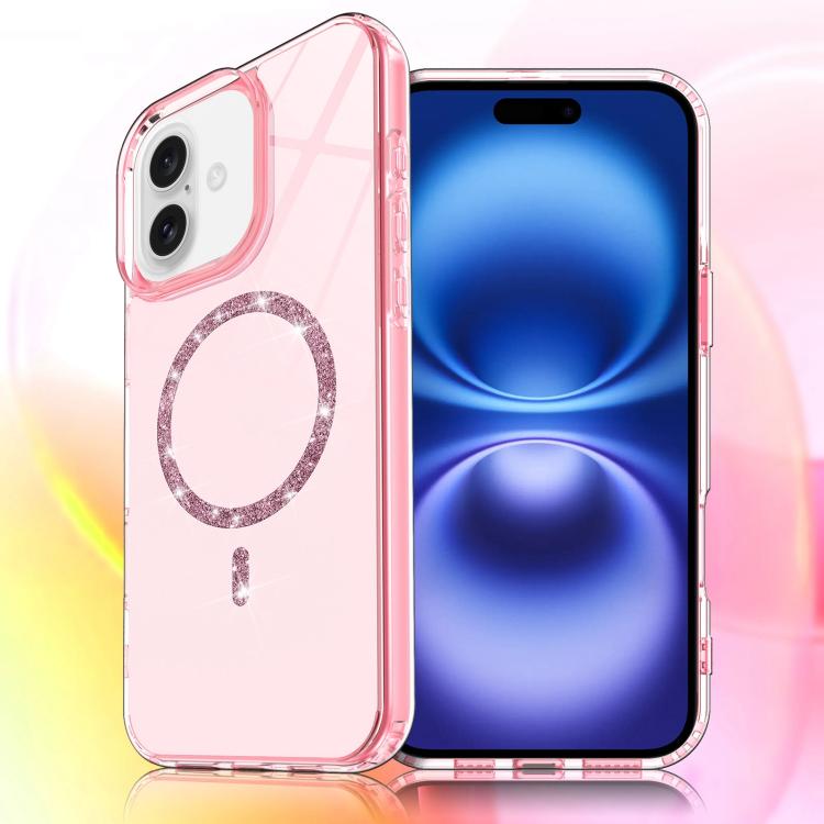 For iPhone 16 Transparent MagSafe Glitter Powder Acrylic Phone Case