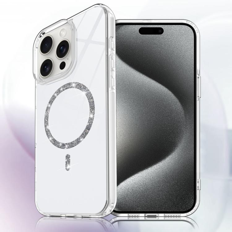 For iPhone 15 Pro Max Transparent MagSafe Glitter Powder Acrylic Phone Case