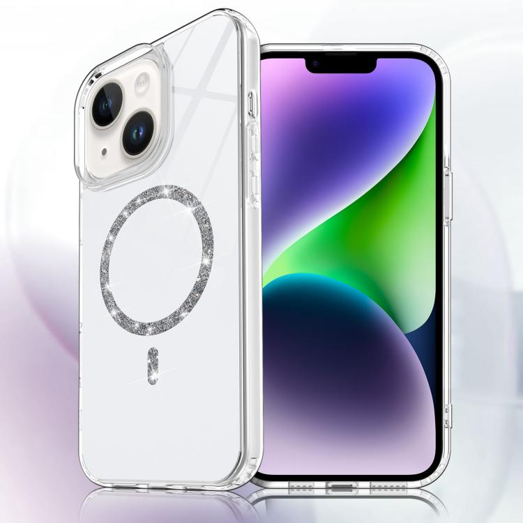 For iPhone 15 Plus / 14 Plus Transparent MagSafe Glitter Powder Acrylic Phone Case