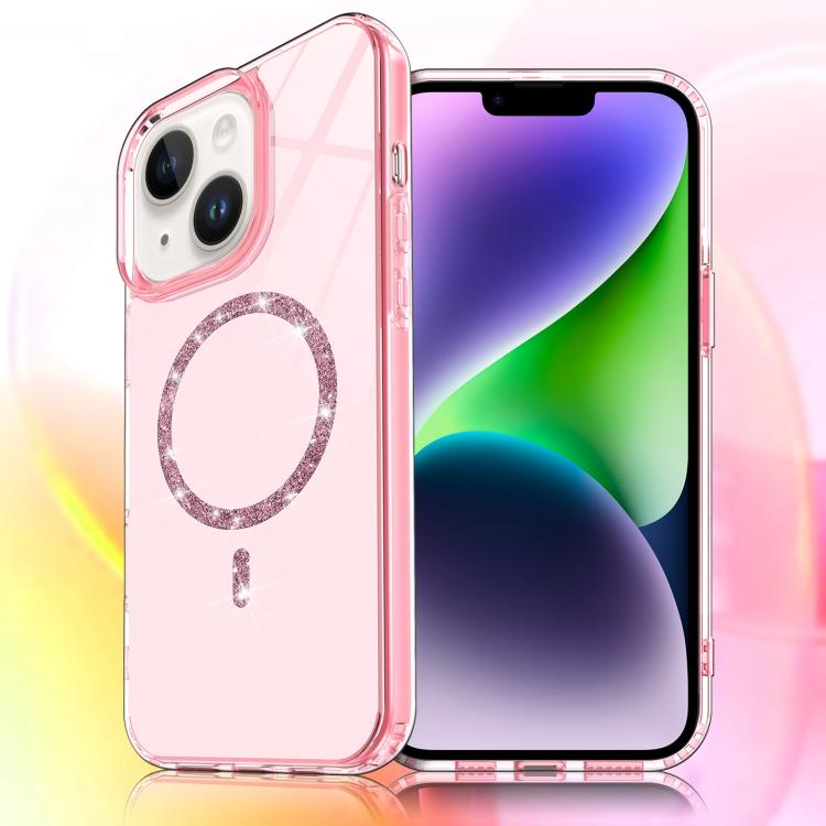 For iPhone 15 Plus / 14 Plus Transparent MagSafe Glitter Powder Acrylic Phone Case