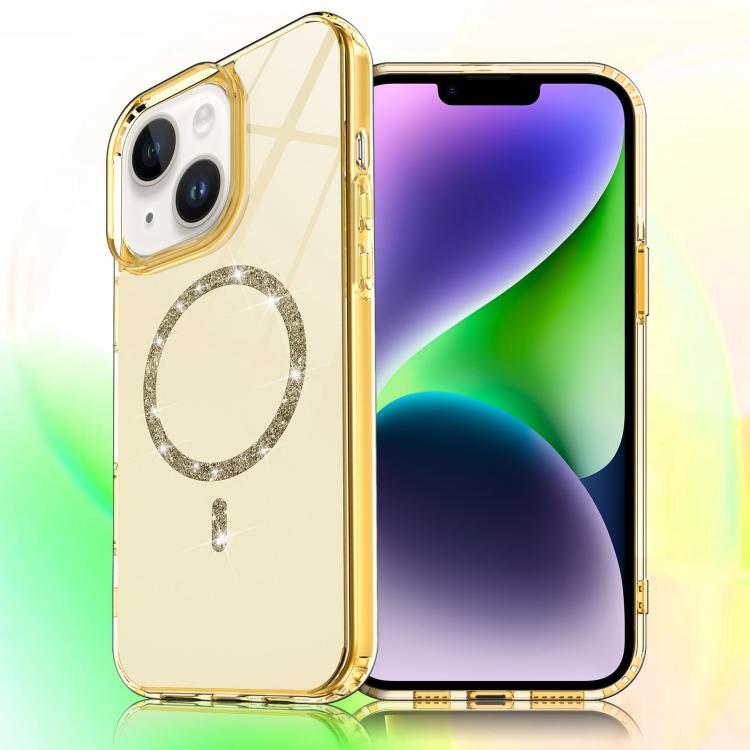 For iPhone 15 Plus / 14 Plus Transparent MagSafe Glitter Powder Acrylic Phone Case
