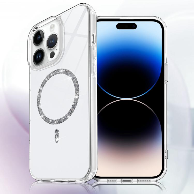 For iPhone 14 Pro Max Transparent MagSafe Glitter Powder Acrylic Phone Case