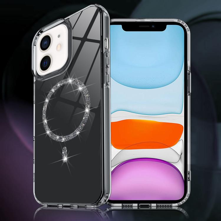 For iPhone 11 Transparent MagSafe Glitter Powder Acrylic Phone Case