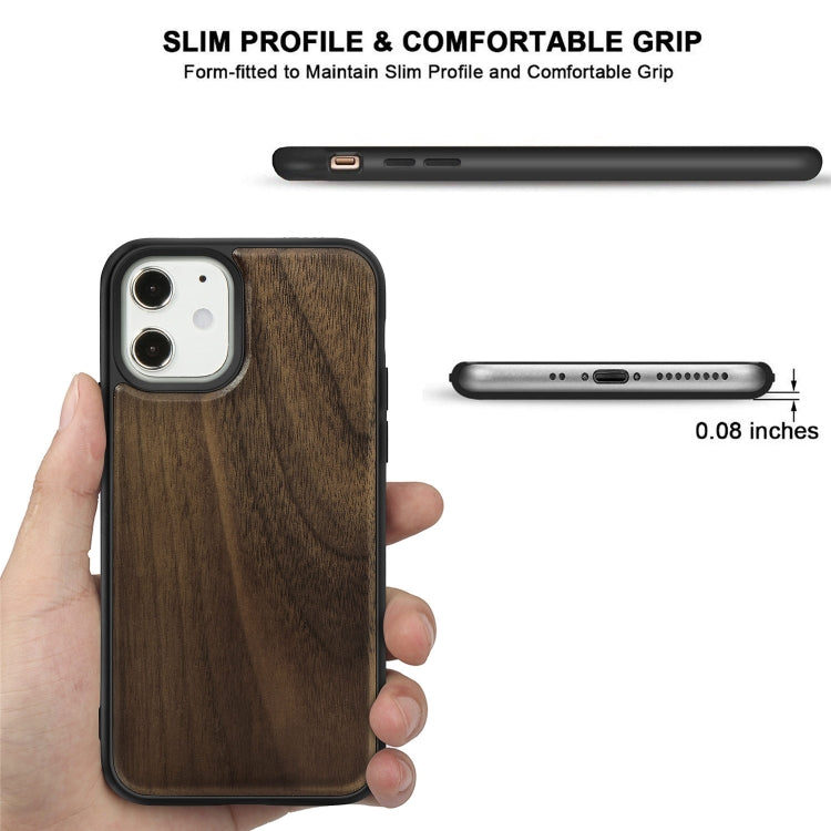 For iPhone 12 mini Wood Veneer + TPU Shockproof Case
